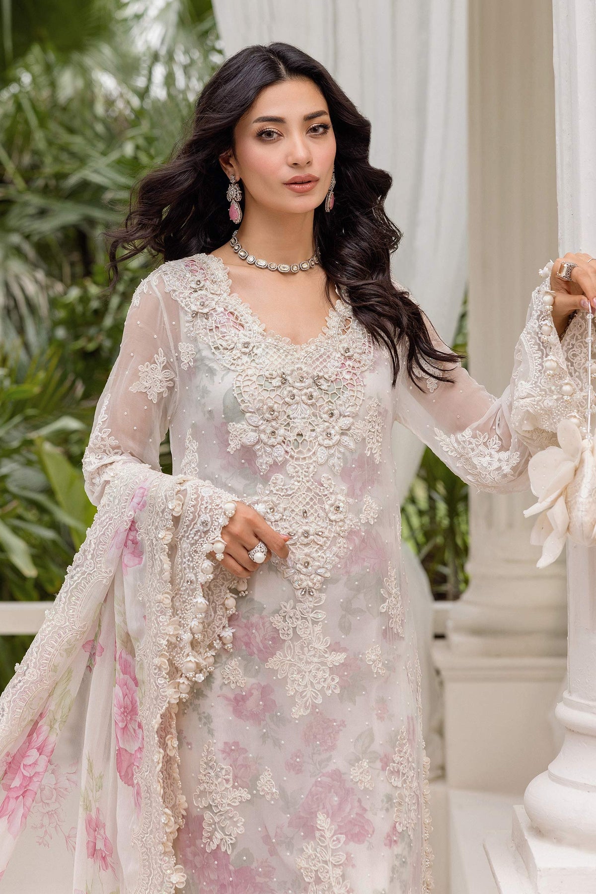 3 Piece stitched Embroidered Chiffon Suit | MPC-25-101 Off White