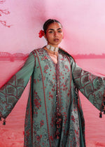 Hussain Rehar Verdant aqua green embroidered lawn stitched outfit front view