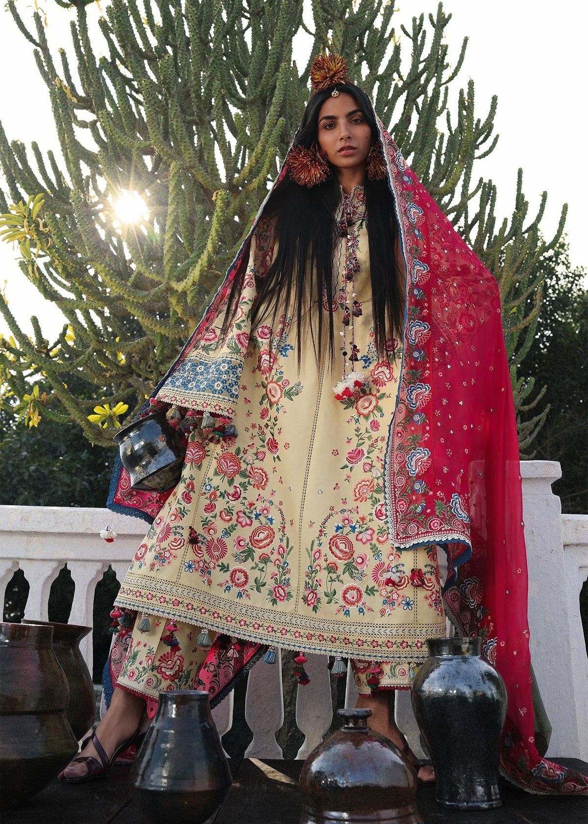 Hussain Rehar Zubdah Pakistani designer yellow outfit chiffon dupatta UK