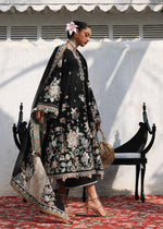 Hussain Rehar Sable black stitched luxury lawn suit with embroidered organza dupatta front view
