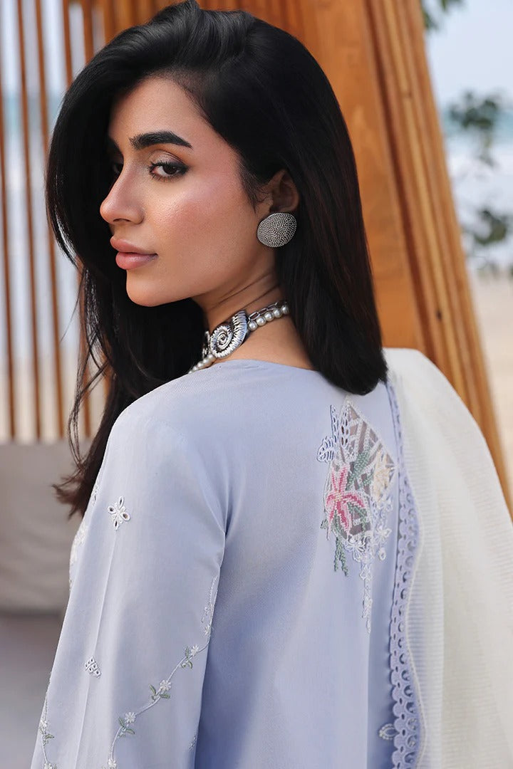 Qalamkar SA-08 Zayna embroidered lawn suit dupatta detail powder blue Pakistani dress UK