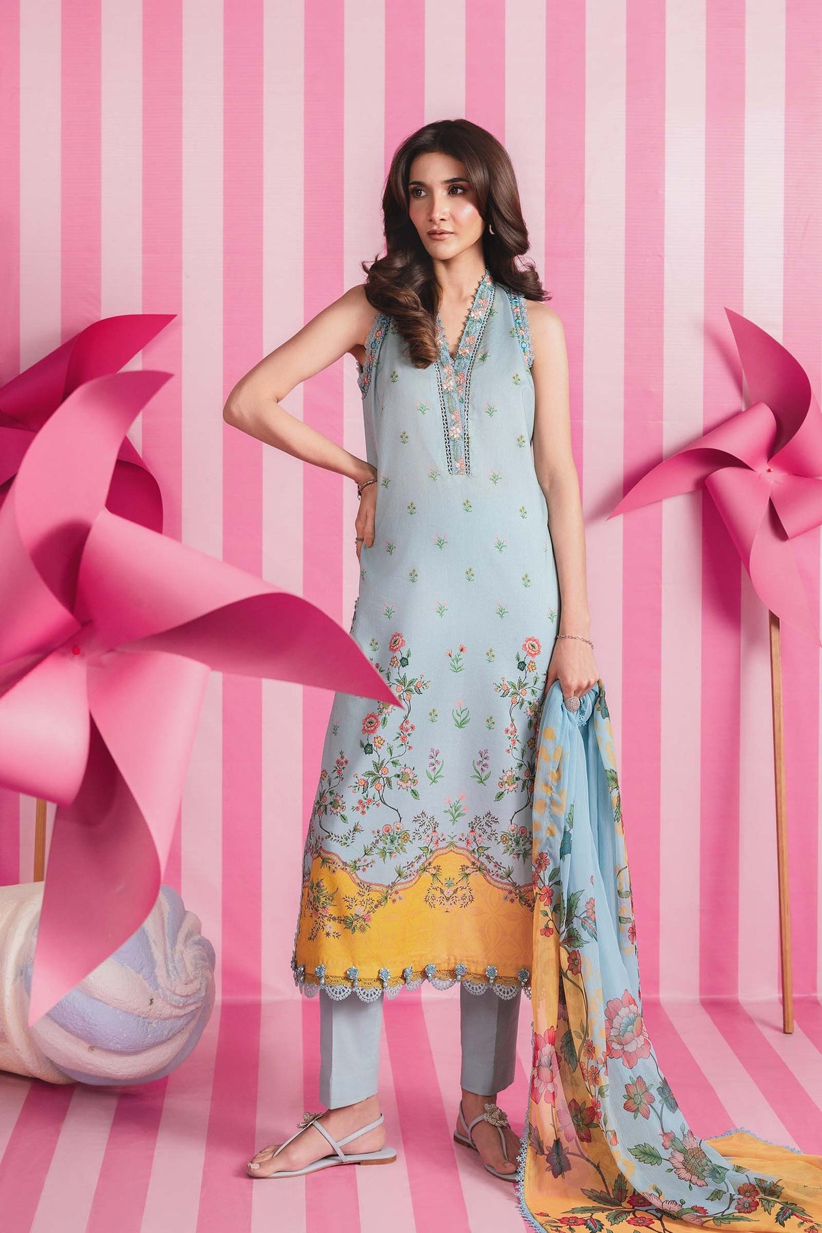 Maria B M.Basics 3 Pc stitched Embroidered Lawn Suit