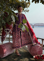 Pakistani designer Hussain Rehar Nihdi stitched purple suit full look chiffon dupatta