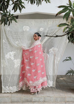 Hussain Rehar Sorti pink designer lawn outfit chikankari embroidery detail UK
