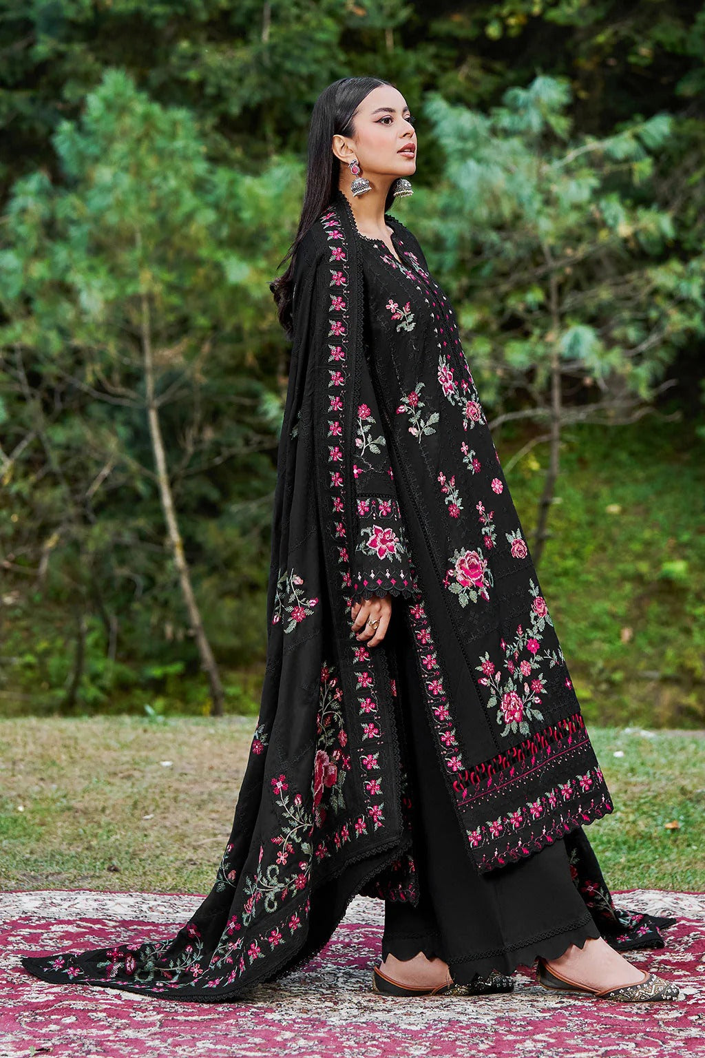 Reet By Ramsha - Three piece embroidered karandi suits with embroidered karandi shawls stitched & embellished | Original Ramsha Karandi Collection 2025 | R-1301