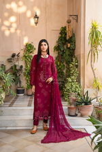 Chiffon 3 Piece Embroidered Hayat Karma Collection CRIMSON VELVEТ F-497