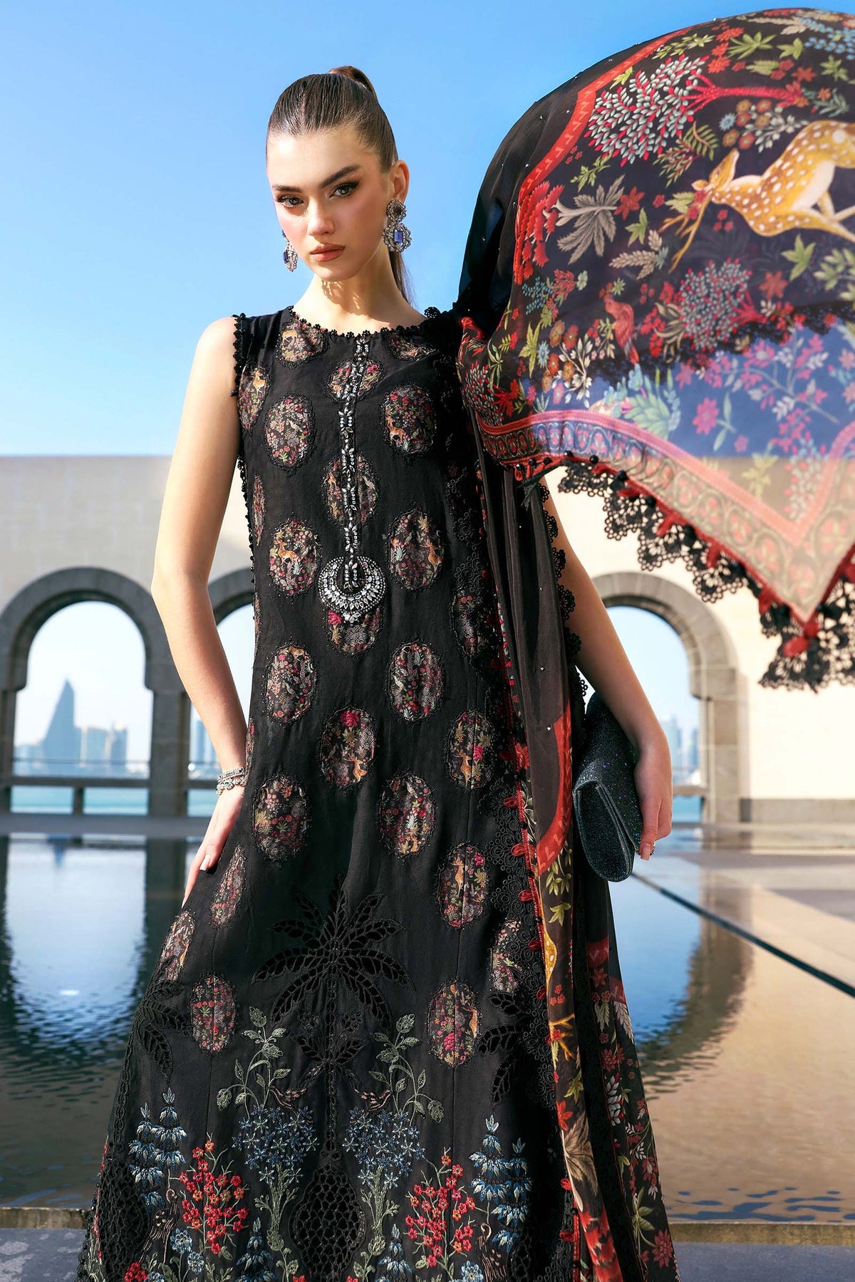 Maria B Stitched Embroidered Luxury Lawn 3 Piece Suit D-2605-B- Eid Collection