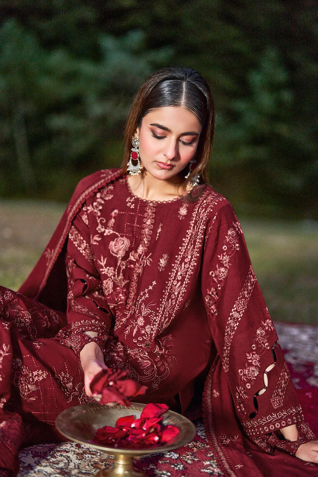 Reet By Ramsha - Three piece embroidered karandi suits with embroidered karandi shawls stitched & embellished | Original Ramsha Karandi Collection 2025 | R-1302