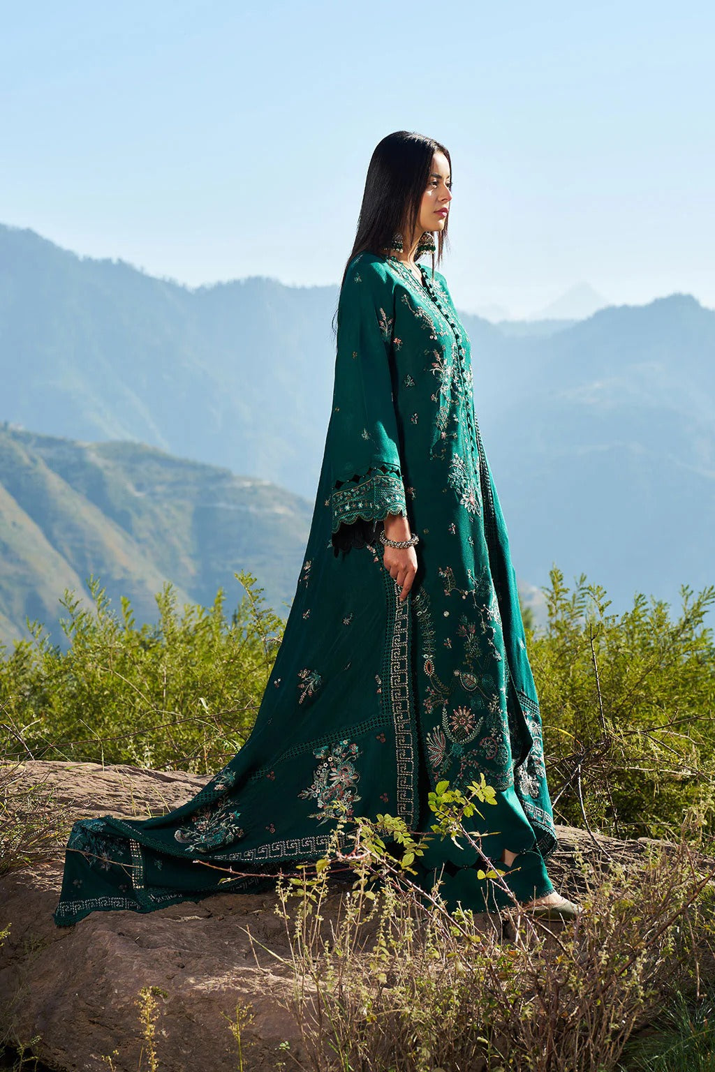 Reet By Ramsha - Three piece embroidered karandi suits with embroidered karandi shawls stitched & embellished | Original Ramsha Karandi Collection 2025 | R-1303