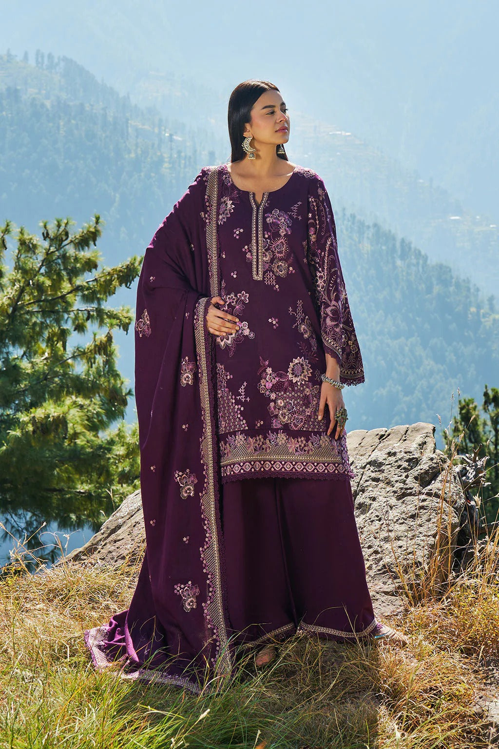 Reet By Ramsha - Three piece embroidered karandi suits with embroidered karandi shawls stitched & embellished | Original Ramsha Karandi Collection 2025 | R-1307