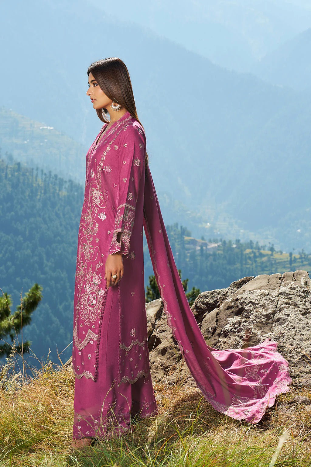 Reet By Ramsha - Three piece embroidered karandi suits with embroidered karandi shawls stitched & embellished | Original Ramsha Karandi Collection 2025 | R-1306