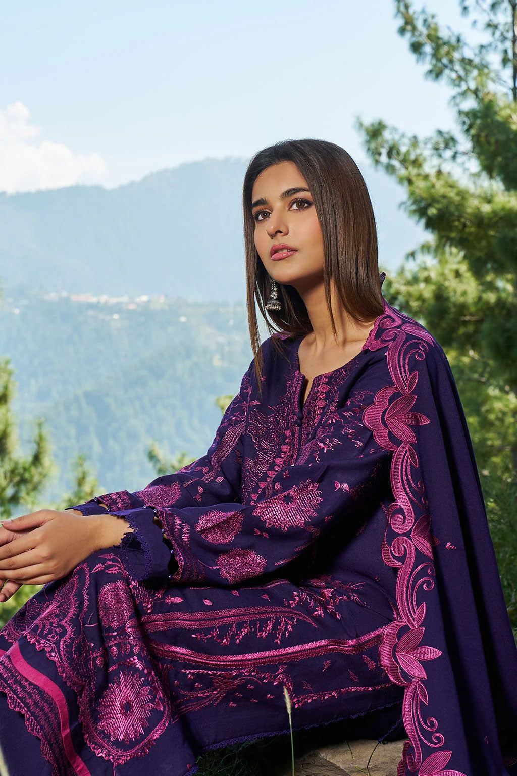 Reet By Ramsha - Three piece embroidered karandi suits with embroidered karandi shawls stitched & embellished | Original Ramsha Karandi Collection 2025 | R-1305