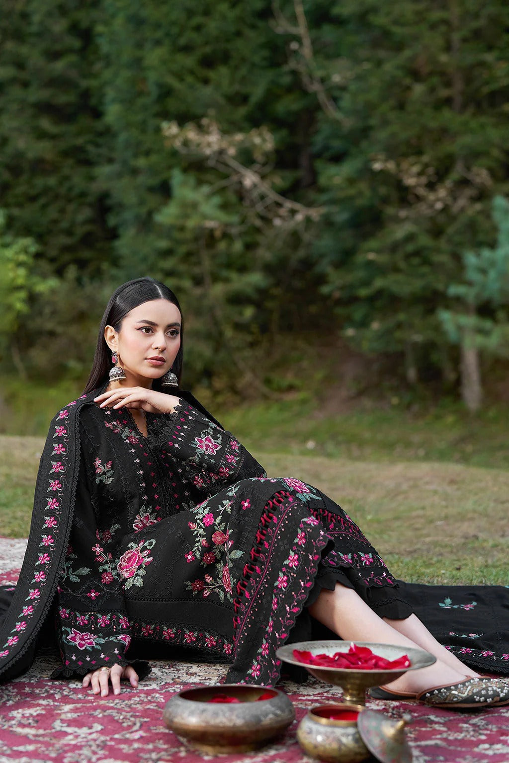 Reet By Ramsha - Three piece embroidered karandi suits with embroidered karandi shawls stitched & embellished | Original Ramsha Karandi Collection 2025 | R-1301