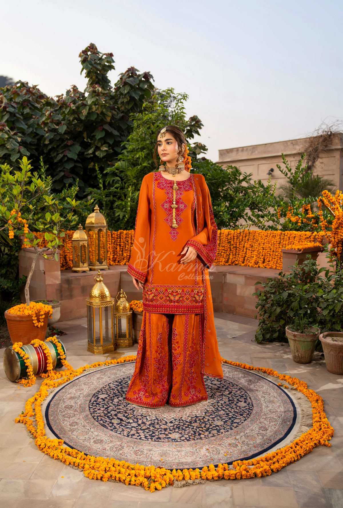 Chiffon 3 Piece Embroidered Hayat Karma Collection PUMPKIN F-494