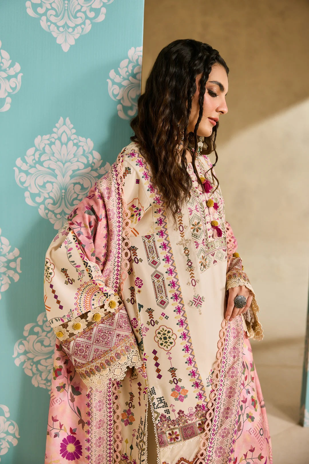 Florent one-nation Digital Printed Embroidered 3 piece stitched suit FON - 7B