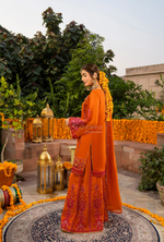 Chiffon 3 Piece Embroidered Hayat Karma Collection PUMPKIN F-494