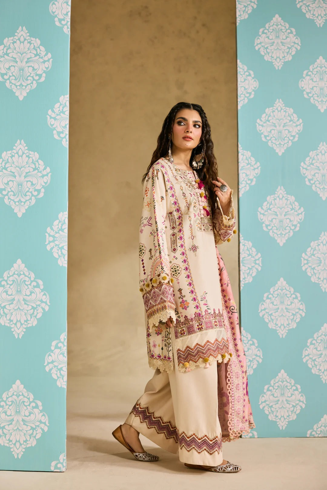 Florent one-nation Digital Printed Embroidered 3 piece stitched suit FON - 7B