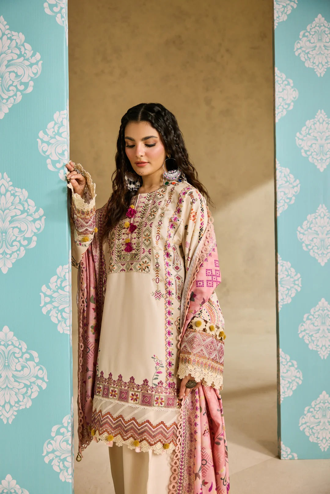 Florent one-nation Digital Printed Embroidered 3 piece stitched suit FON - 7B