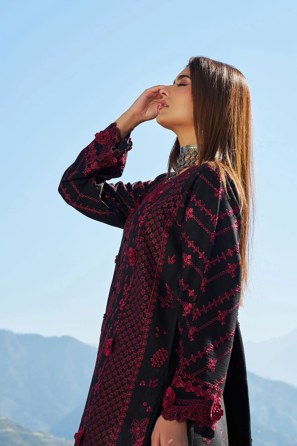 Reet By Ramsha - Three piece embroidered karandi suits with embroidered karandi shawls stitched & embellished | Original Ramsha Karandi Collection 2025 | R-1304