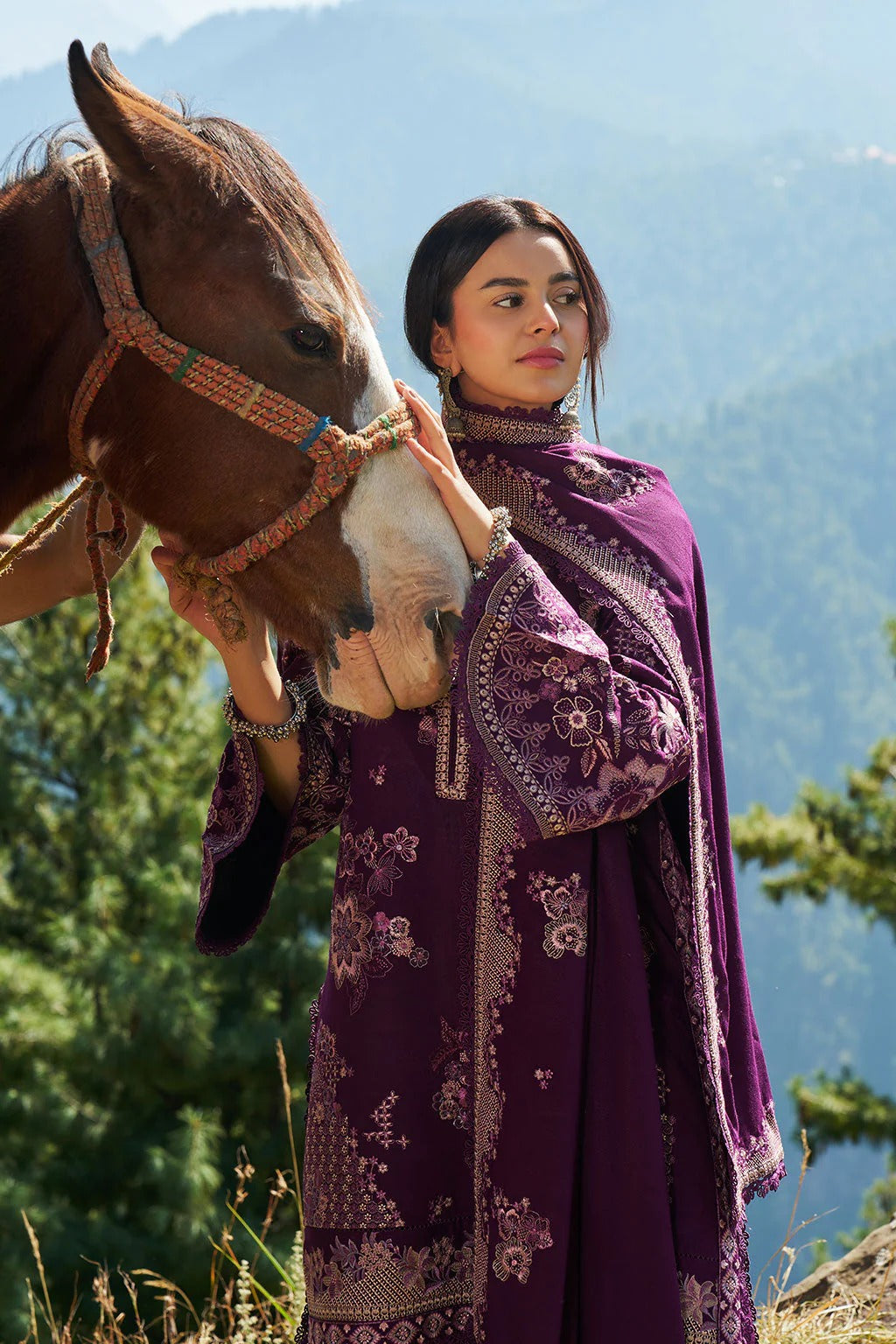 Reet By Ramsha - Three piece embroidered karandi suits with embroidered karandi shawls stitched & embellished | Original Ramsha Karandi Collection 2025 | R-1307