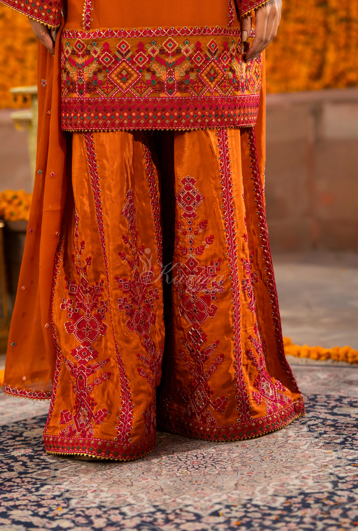 Chiffon 3 Piece Embroidered Hayat Karma Collection PUMPKIN F-494