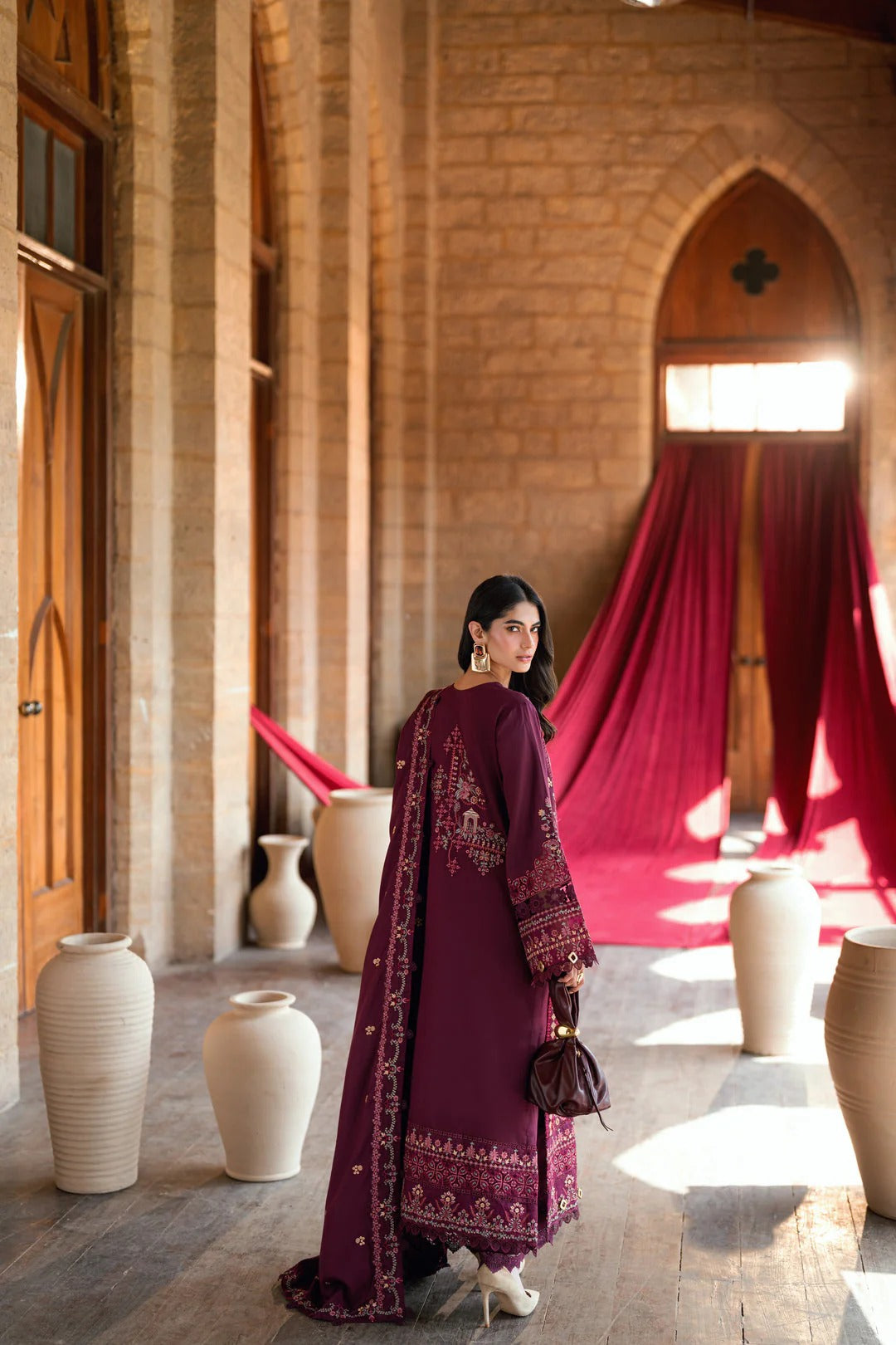 Florent shades-of-winter 3 piece stitched suit Embroidered Shirt With Embroidered Shawl FWS - 3A