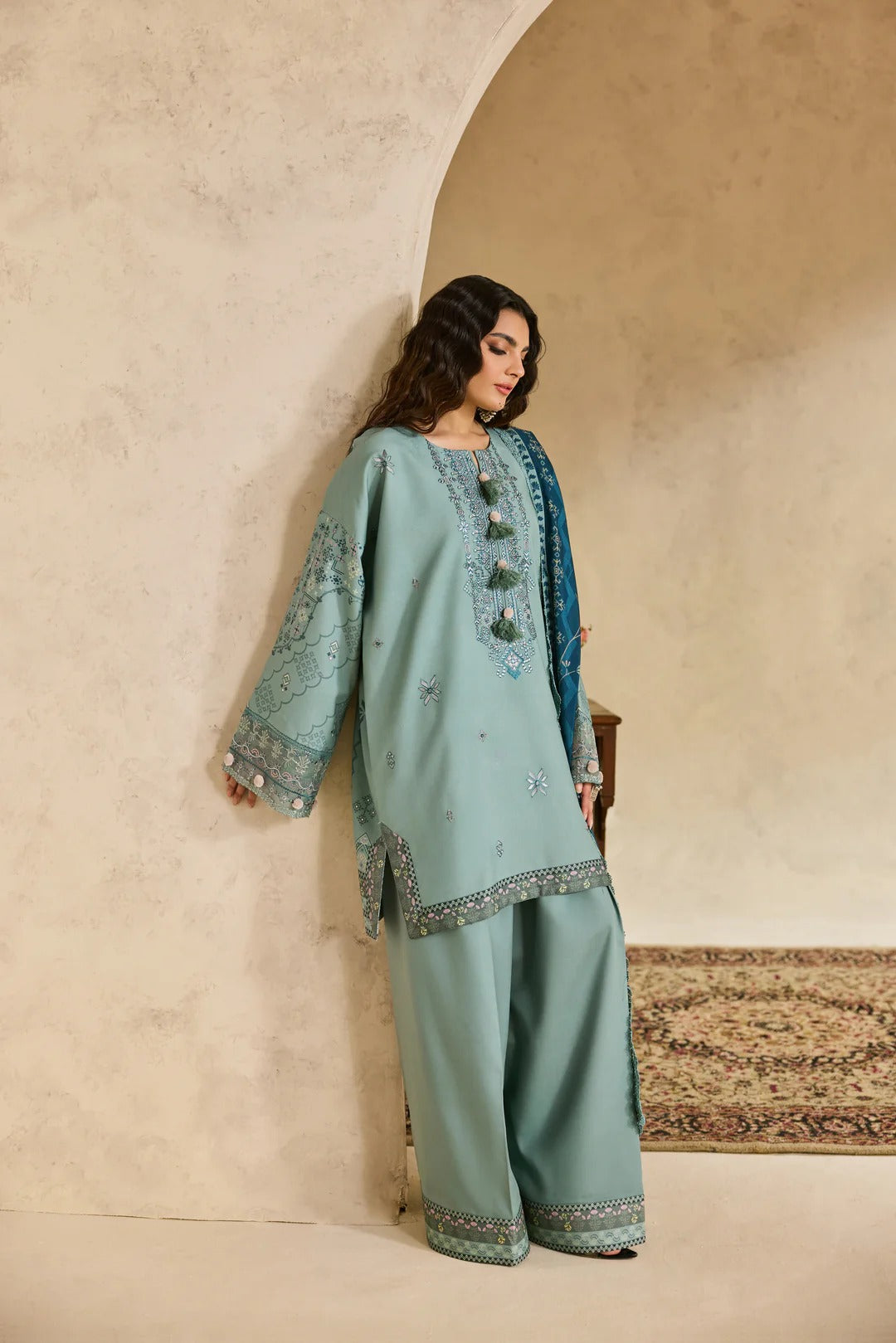 Florent one-nation Digital Printed Embroidered 3 piece stitched suit FON - 3B