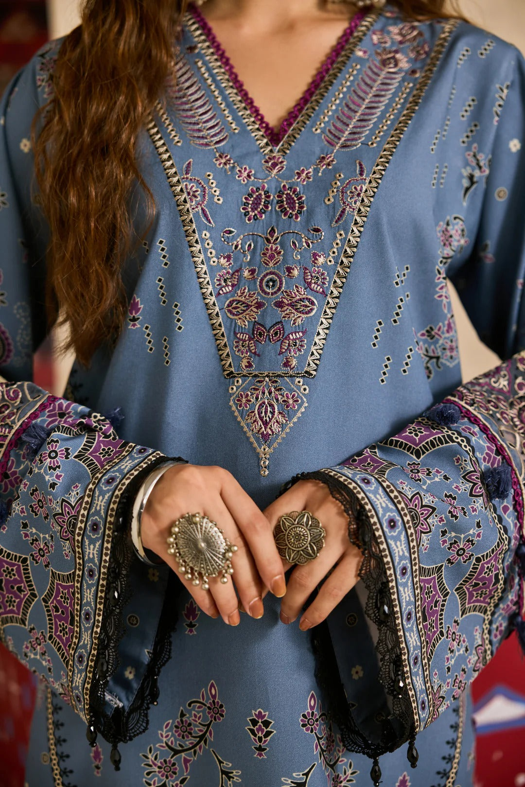 Florent one-nation Digital Printed Embroidered 3 piece stitched suit FON - 6A