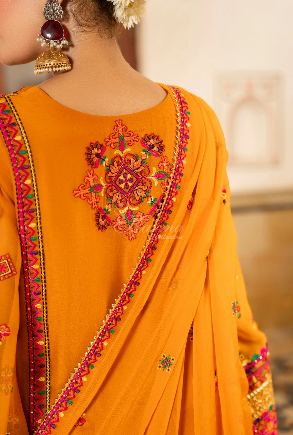 Chiffon 3 Piece Embroidered Hayat Karma Collection GOLDENROD F-492