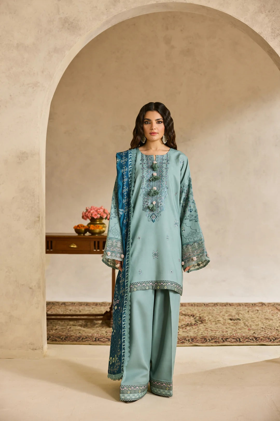 Florent one-nation Digital Printed Embroidered 3 piece stitched suit FON - 3B