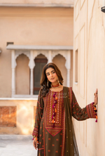 Chiffon 3 Piece Embroidered Hayat Karma Collection ANTIQUE OLIVE F-495