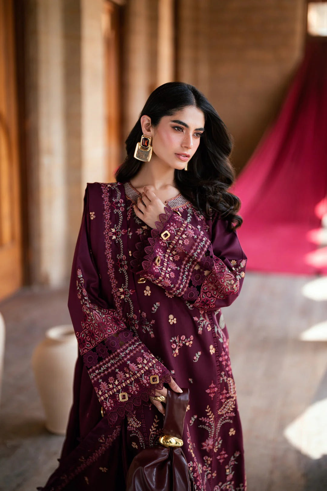 Florent shades-of-winter 3 piece stitched suit Embroidered Shirt With Embroidered Shawl FWS - 3A