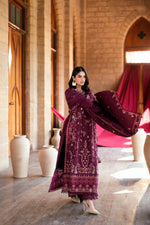 Florent shades-of-winter 3 piece stitched suit Embroidered Shirt With Embroidered Shawl FWS - 3A