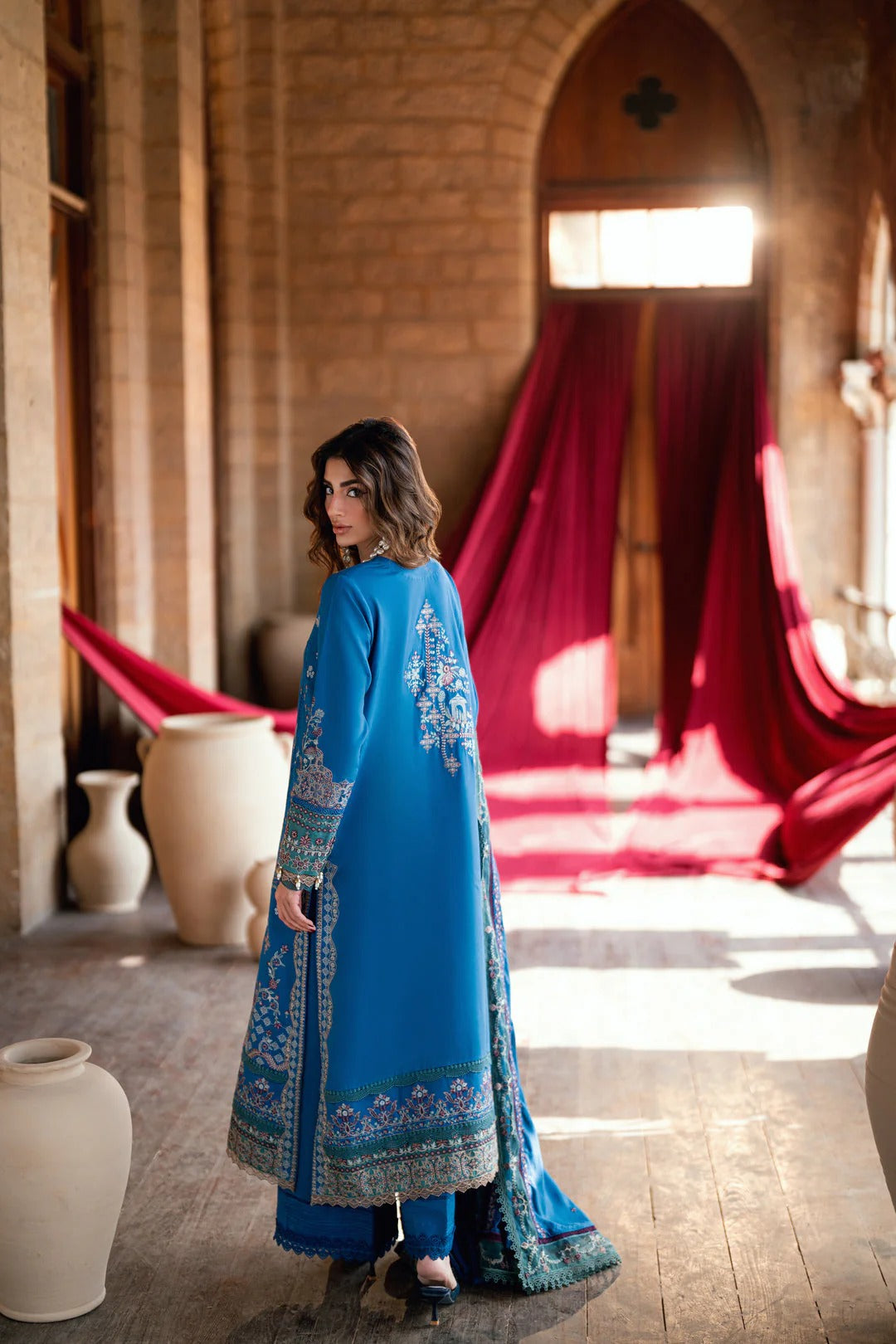 Florent shades-of-winter 3 piece stitched suit Embroidered Shirt With Embroidered Shawl FWS - 3B