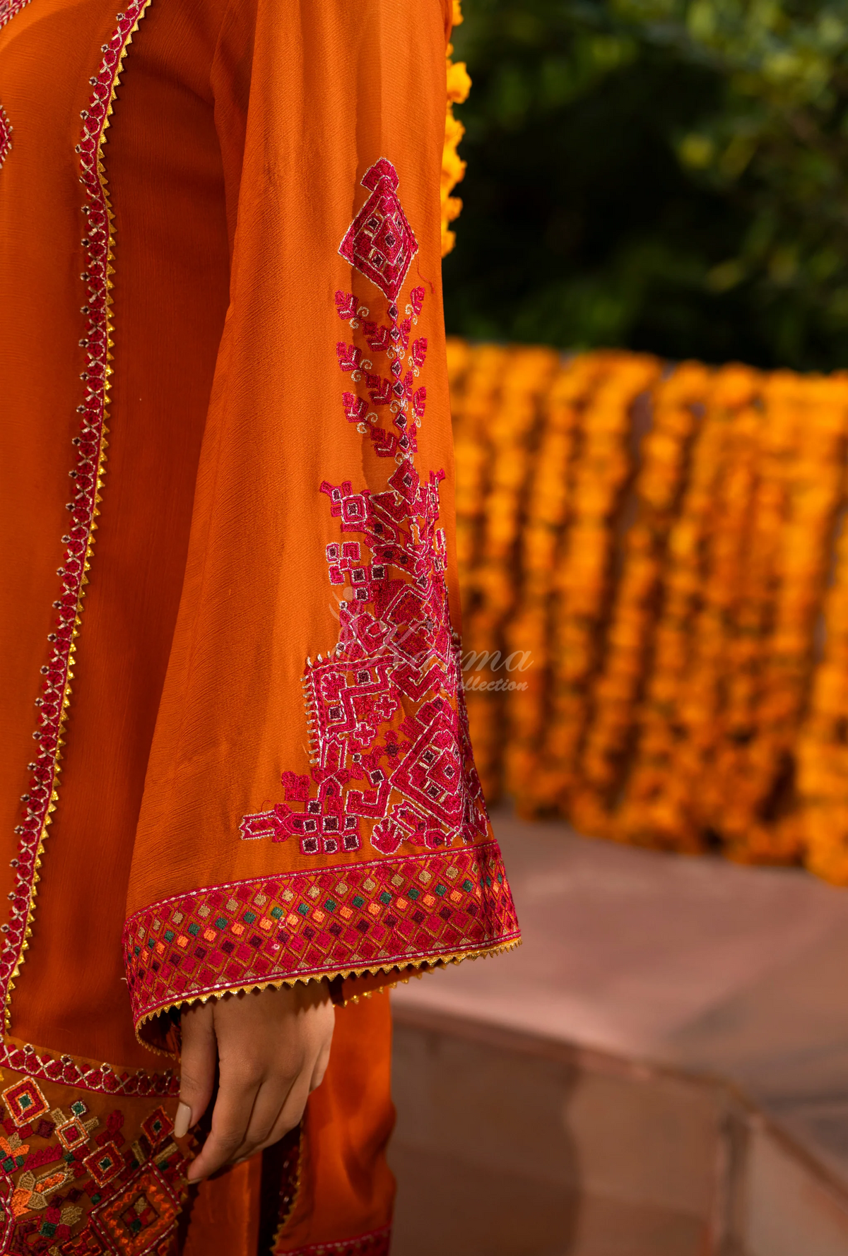 Chiffon 3 Piece Embroidered Hayat Karma Collection PUMPKIN F-494