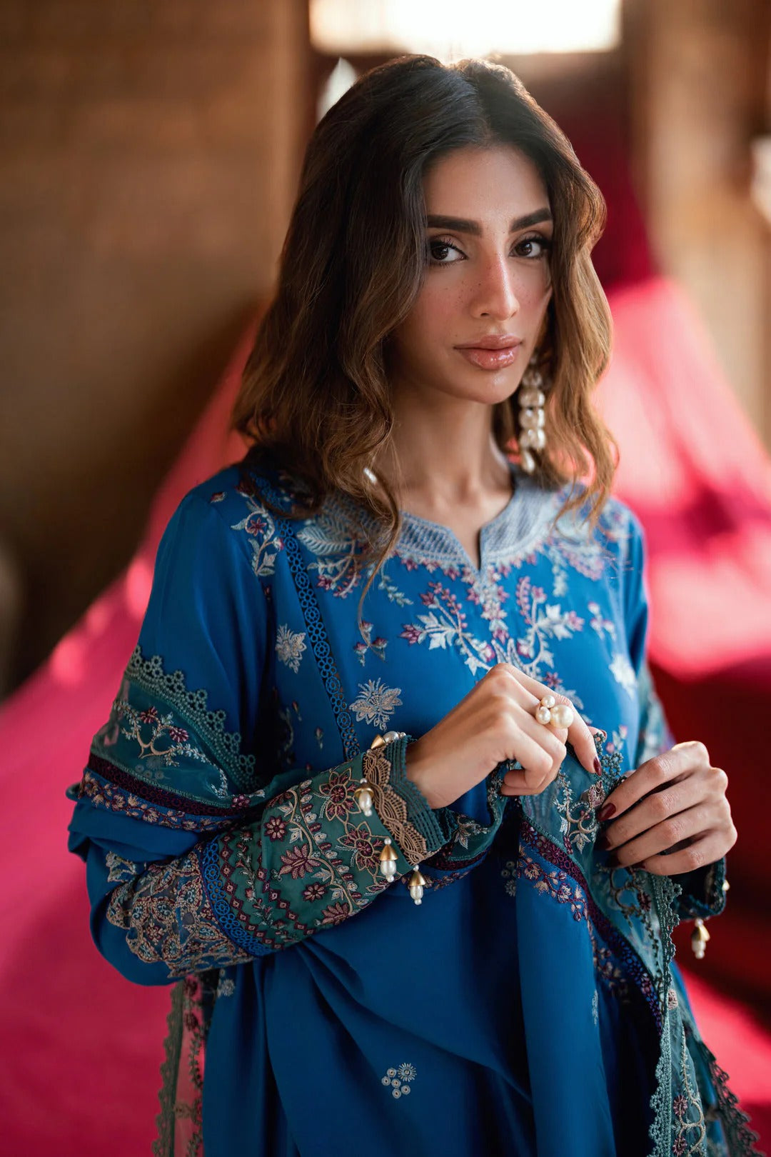 Florent shades-of-winter 3 piece stitched suit Embroidered Shirt With Embroidered Shawl FWS - 3B