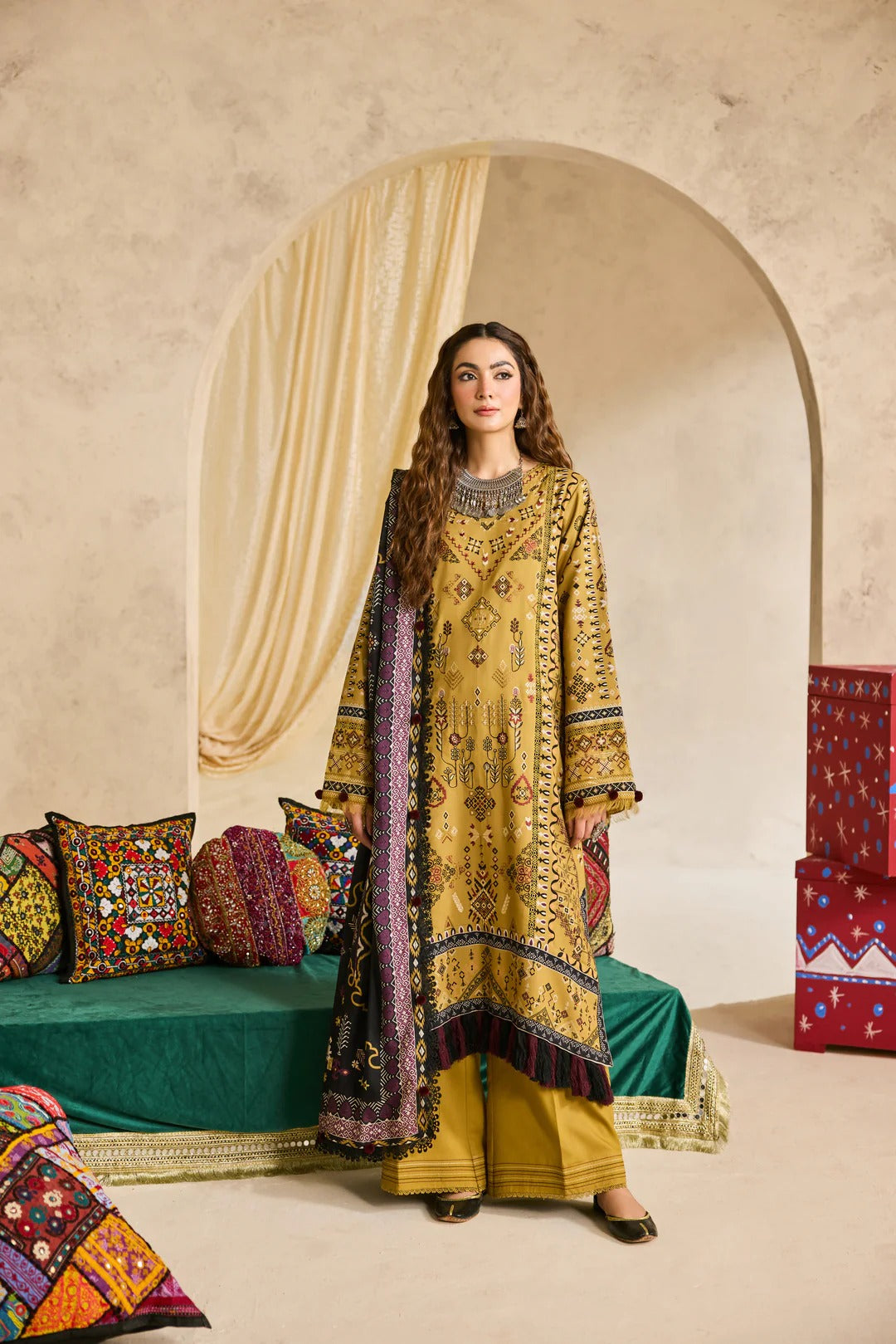 Florent one-nation Digital Printed Embroidered 3 piece stitched suit FON - 5A