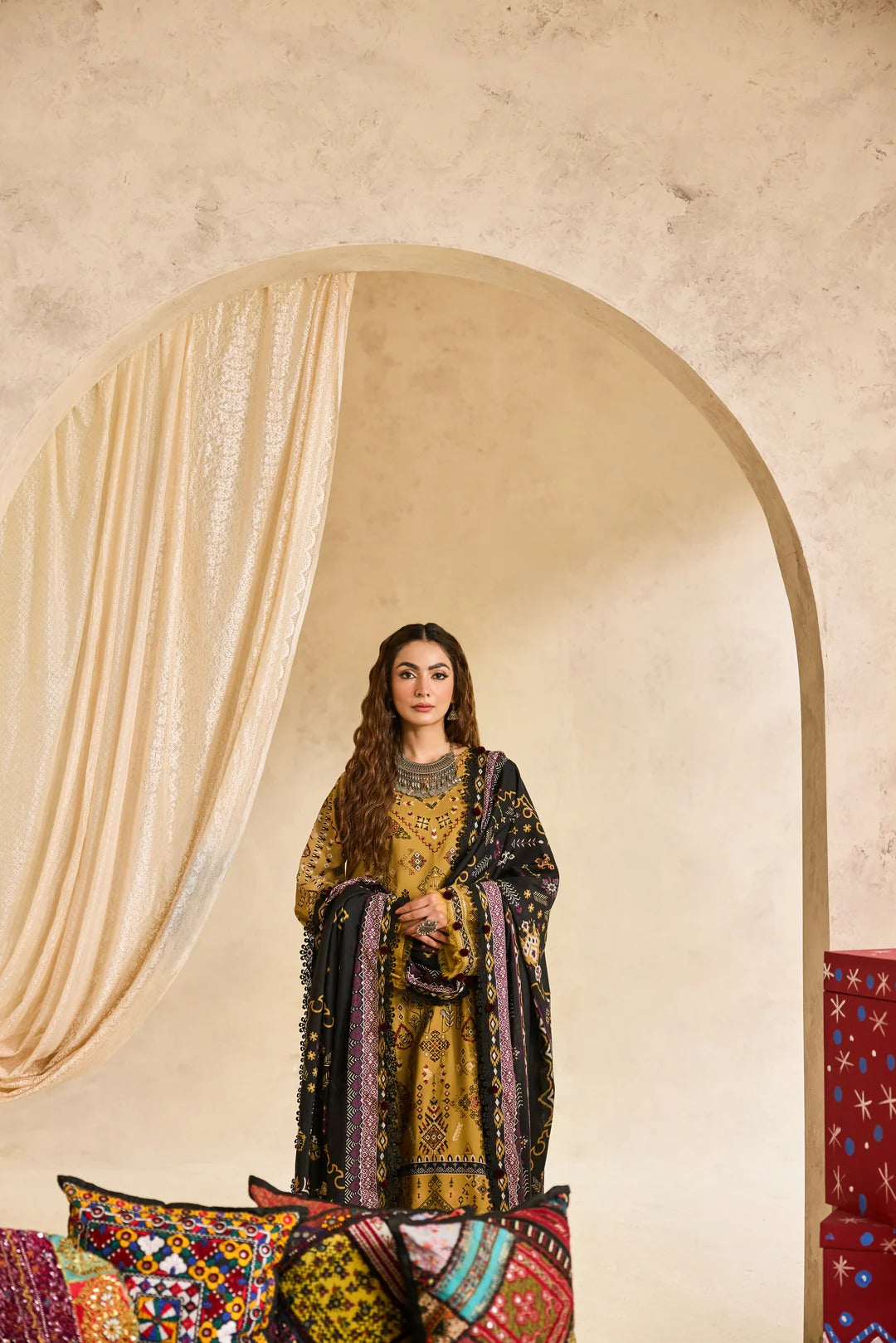 Florent one-nation Digital Printed Embroidered 3 piece stitched suit FON - 5A