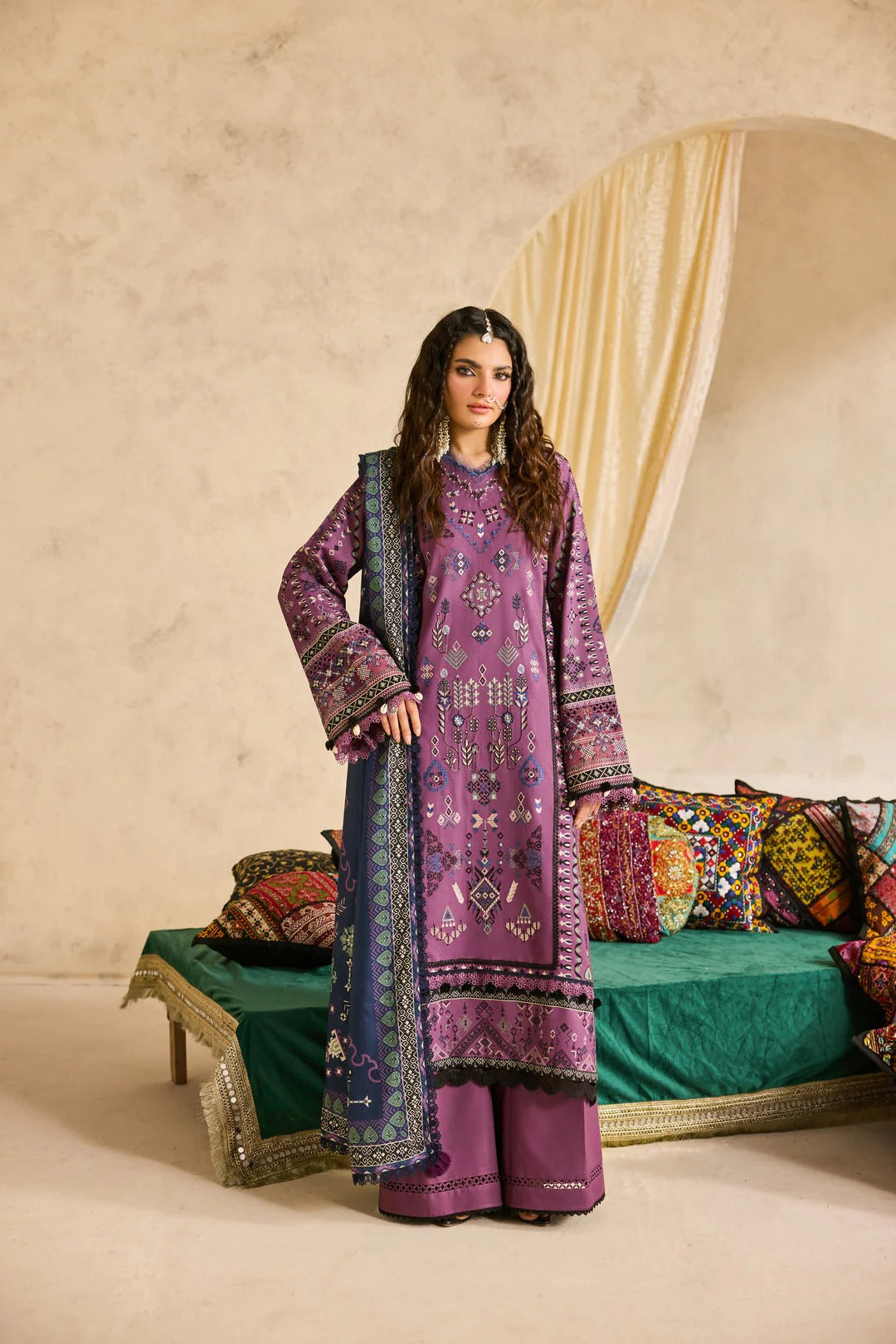 Florent one-nation Digital Printed Embroidered 3 piece stitched suit FON - 5B