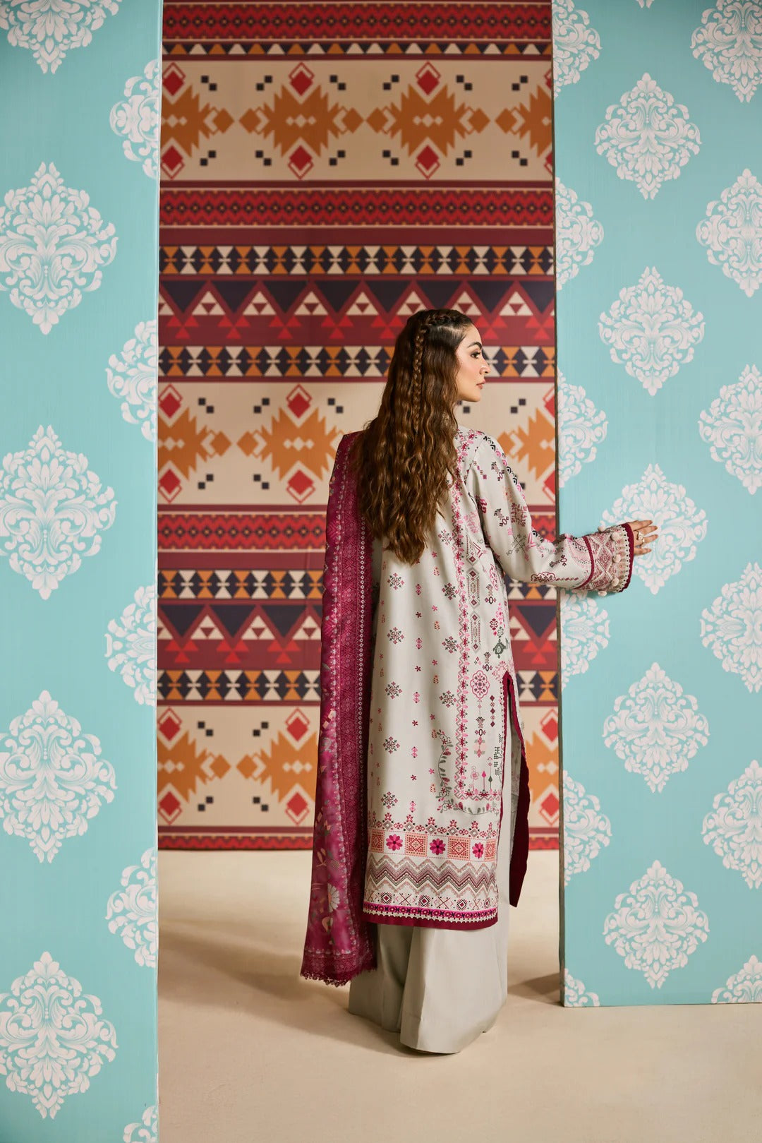 Florent one-nation Digital Printed Embroidered 3 piece stitched suit FON - 7A