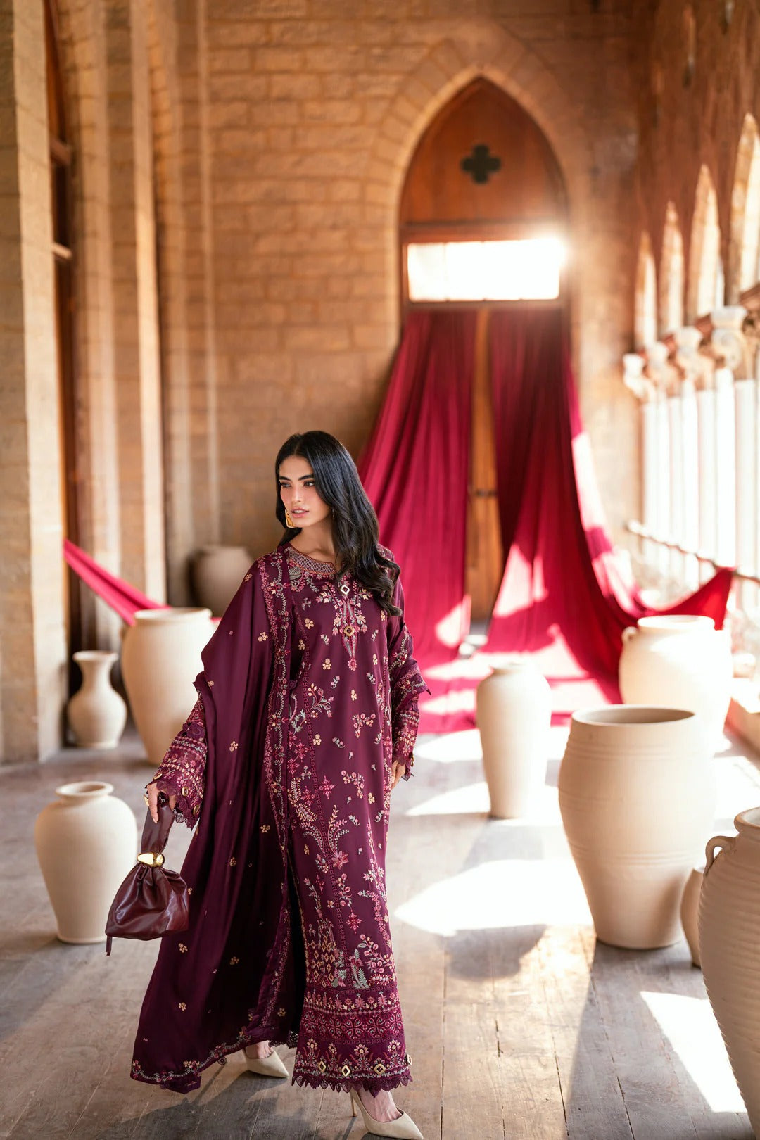 Florent shades-of-winter 3 piece stitched suit Embroidered Shirt With Embroidered Shawl FWS - 3A