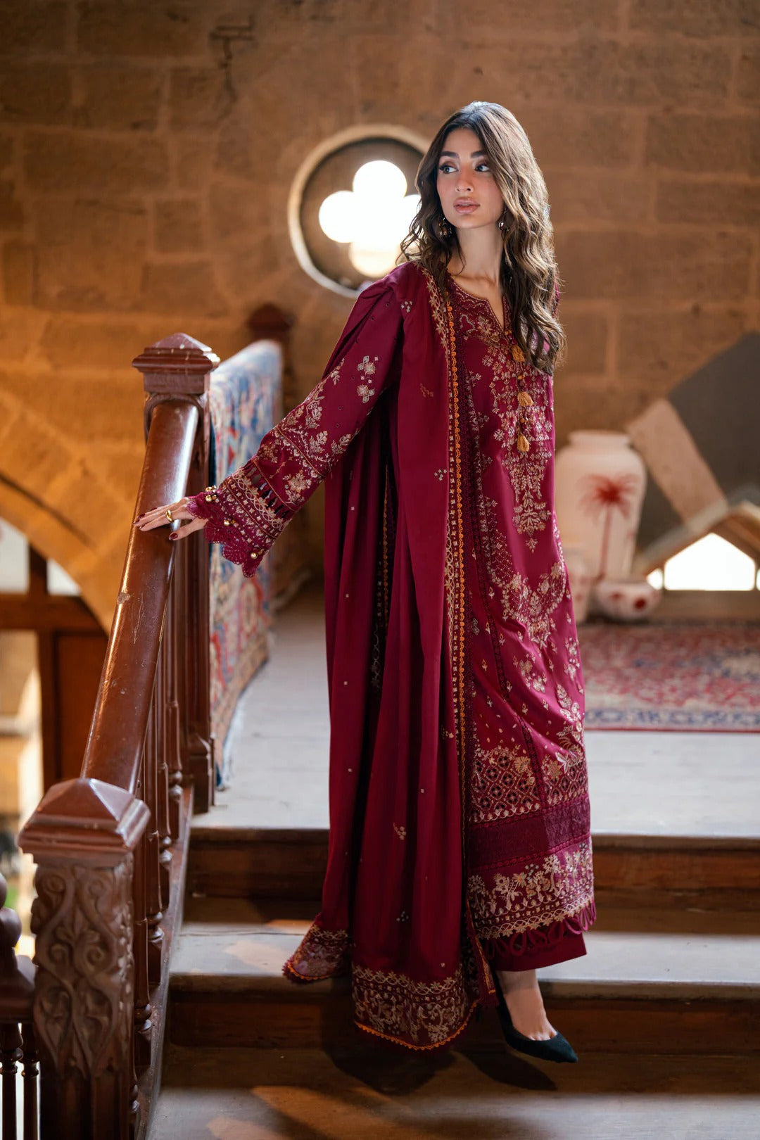 Florent shades-of-winter 3 piece stitched suit Embroidered Shirt With Embroidered Shawl FWS - 1B