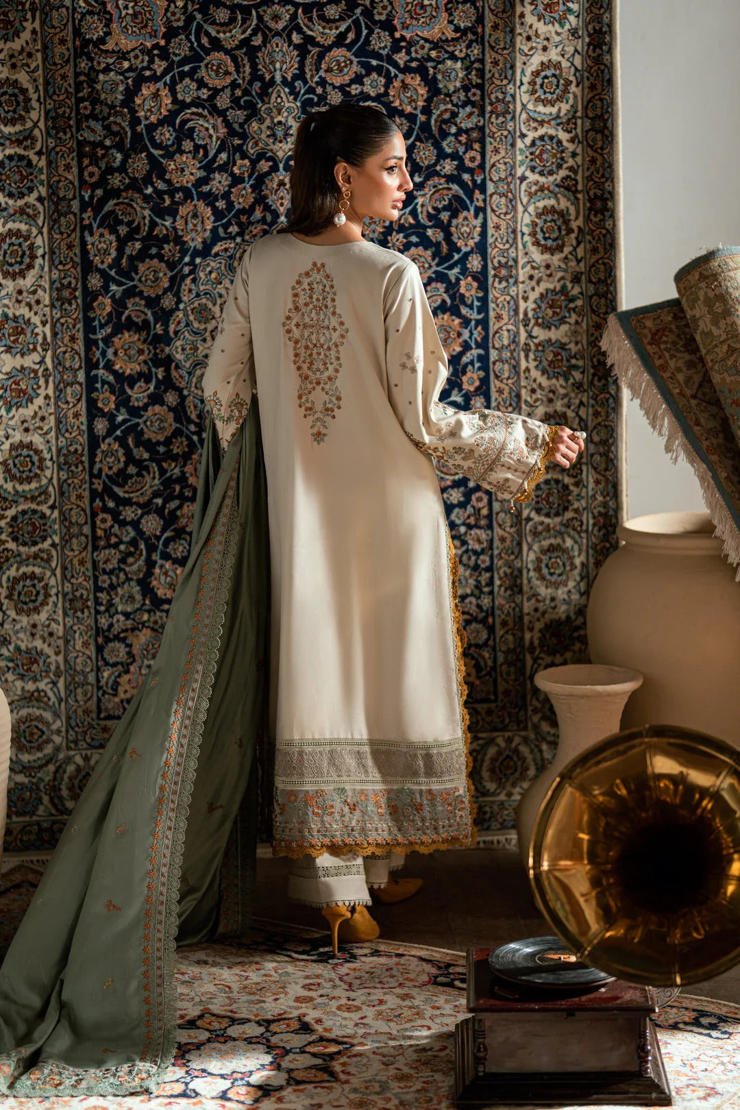 Florent shades-of-winter 3 piece stitched suit Embroidered Shirt With Embroidered Shawl FWS - 1A