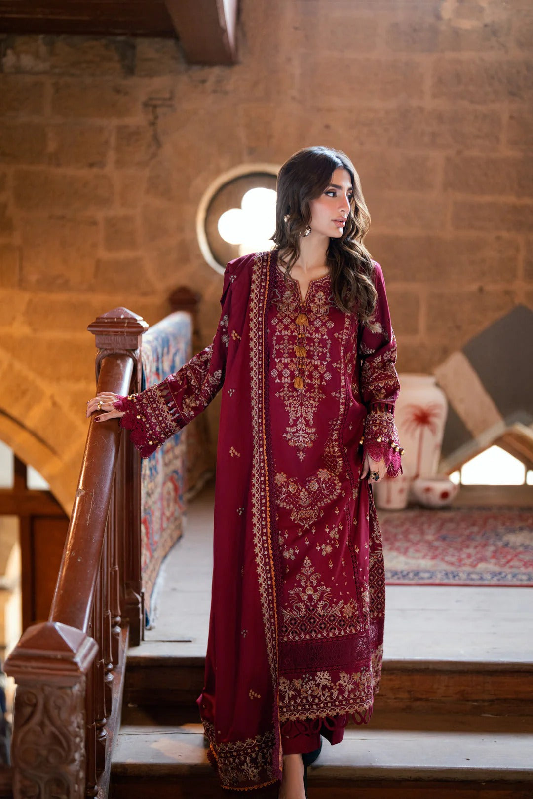 Florent shades-of-winter 3 piece stitched suit Embroidered Shirt With Embroidered Shawl FWS - 1B