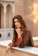 Chiffon 3 Piece Embroidered Hayat Karma Collection ANTIQUE OLIVE F-495