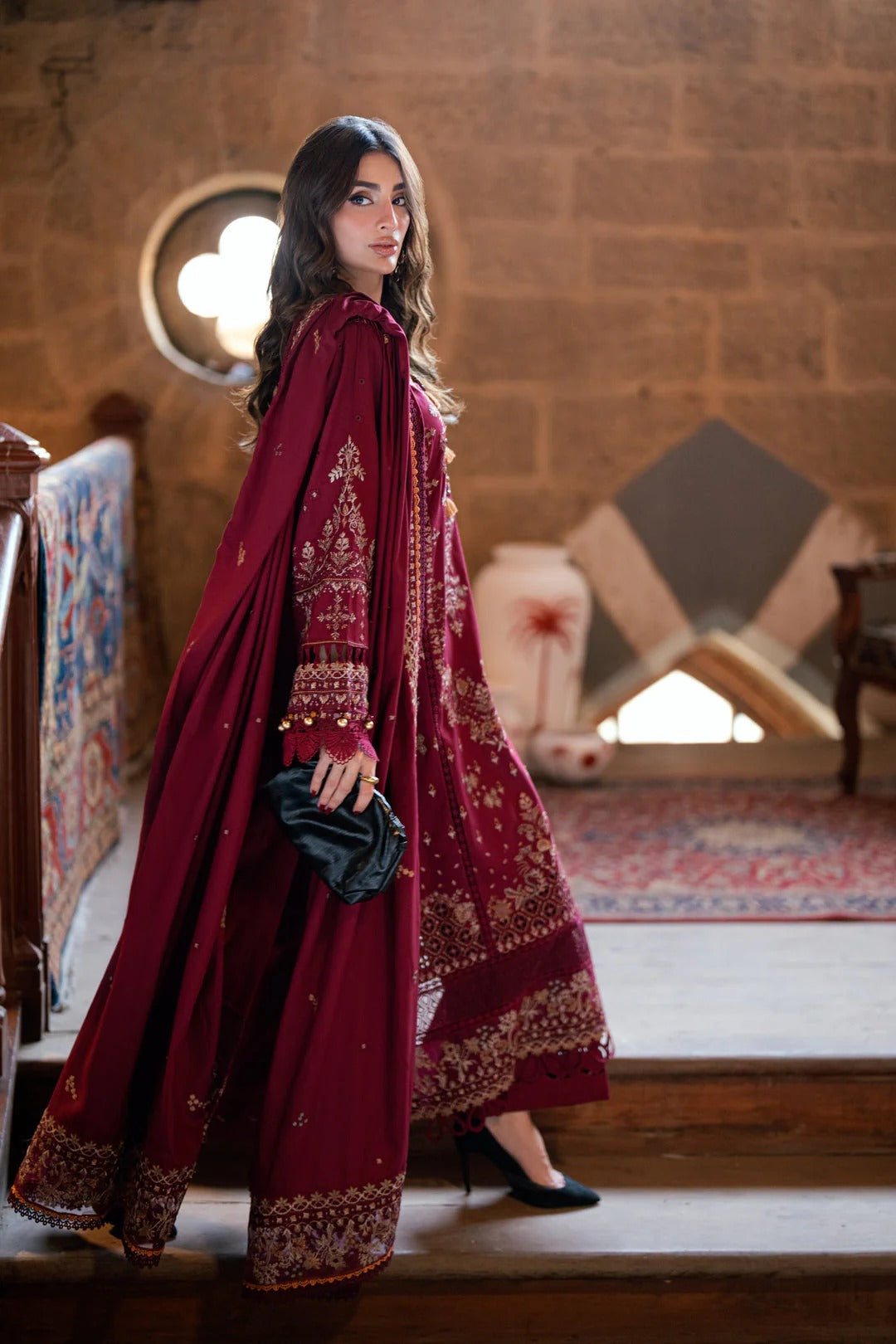 Florent shades-of-winter 3 piece stitched suit Embroidered Shirt With Embroidered Shawl FWS - 1B