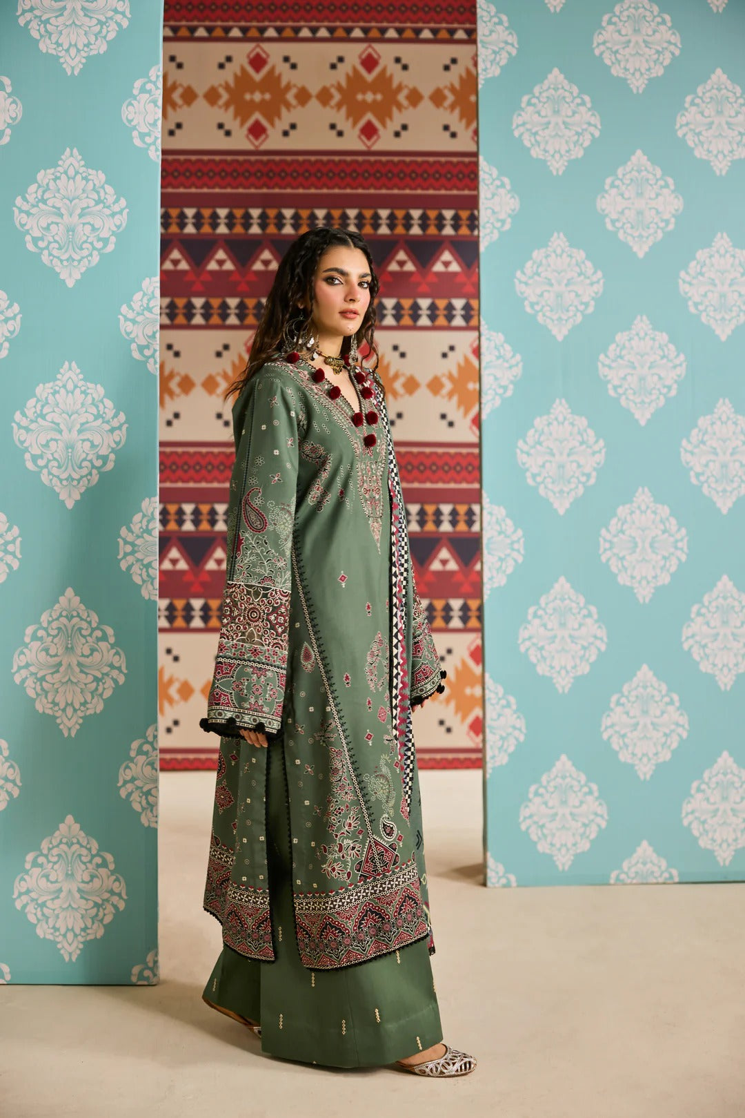 Florent one-nation Digital Printed Embroidered 3 piece stitched suit FON - 6B