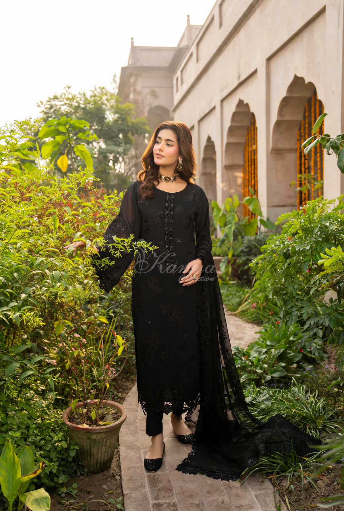 Chiffon 3 Piece Embroidered Hayat Karma Collection DARK RAVEN F-497