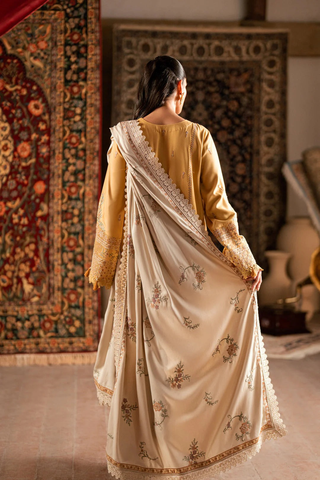 Florent shades-of-winter 3 piece stitched suit Embroidered Shirt With Embroidered Shawl FWS - 5B