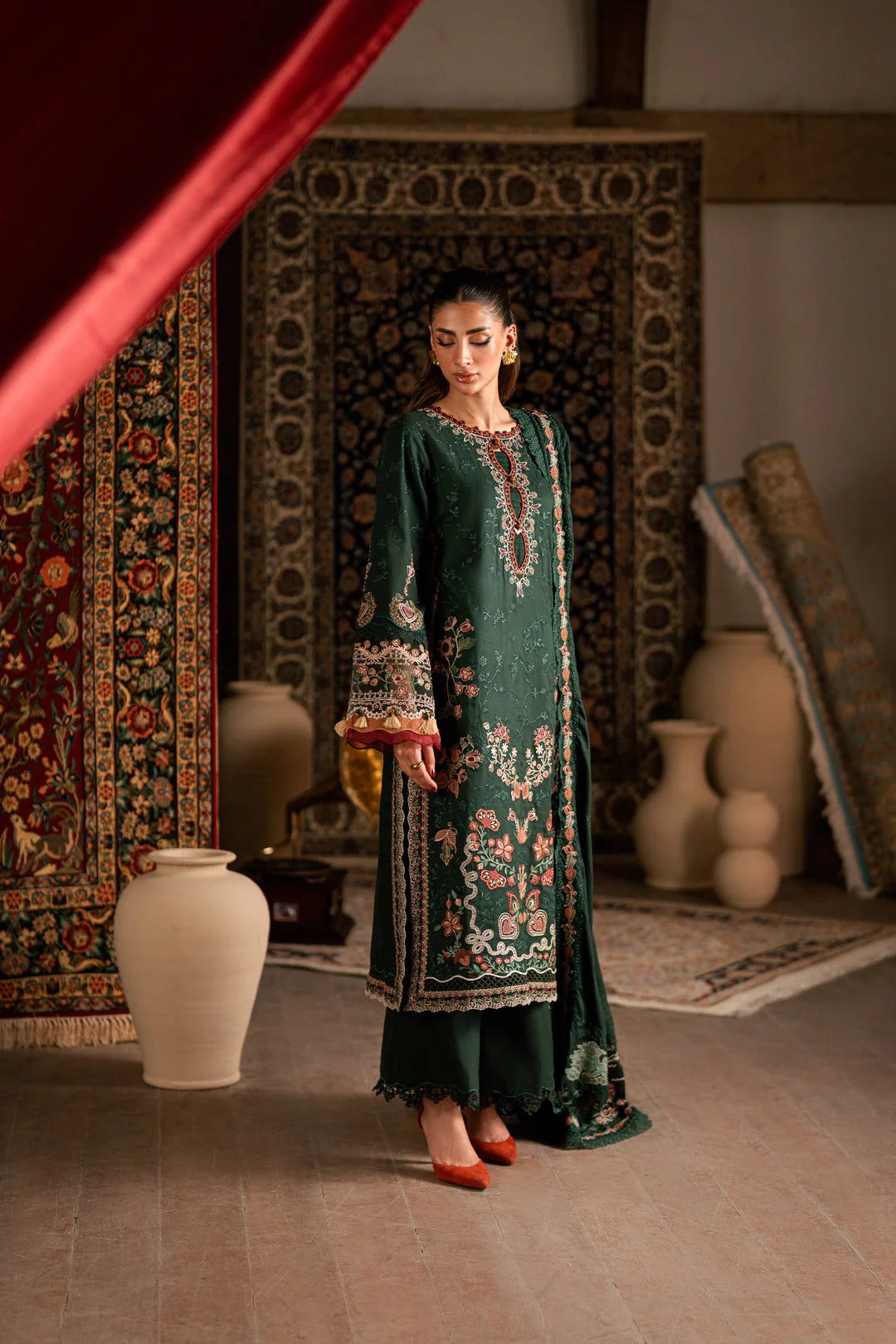 Florent shades-of-winter 3 piece stitched suit Embroidered Shirt With Embroidered Shawl FWS - 7B